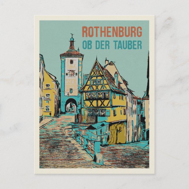 Cartão Postal Medieval Rothenburg ob der Tauber, Baviera (Frente)