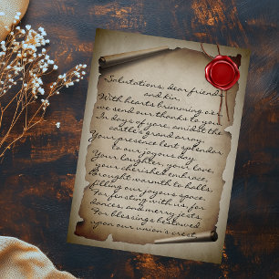 Cartão Postal Medieval Sombrio Selo de Cera em Pergaminho Casame