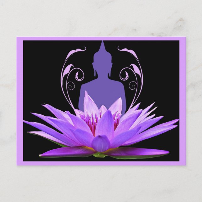 Cartão Postal Meditação da Flor de Lótus Roxa (Frente)