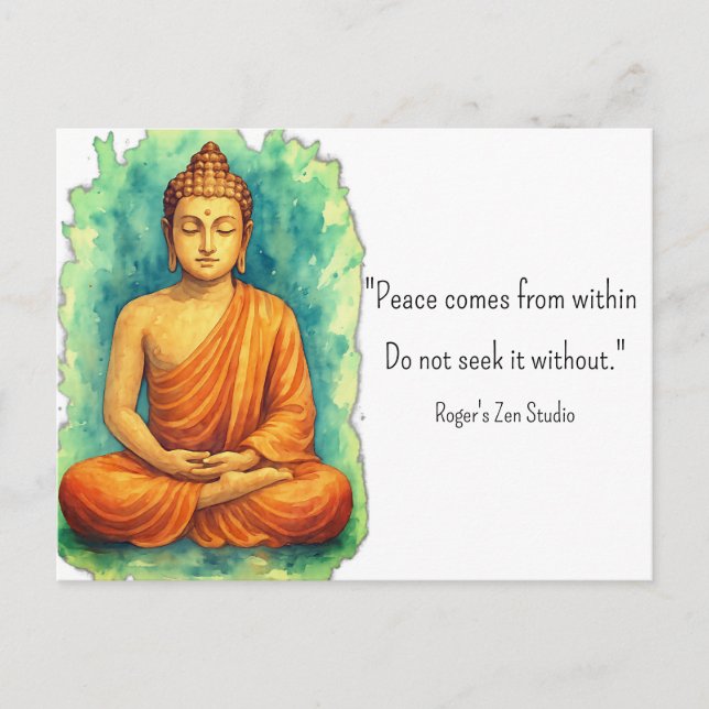 Cartão Postal Meditação da Paz Buda Espiritualidade Autocuidado (Frente)