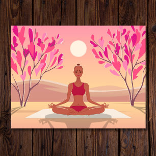Cartão Postal Meditação Yoga - Jovem Mulher - Ouro Rosa Padmasan