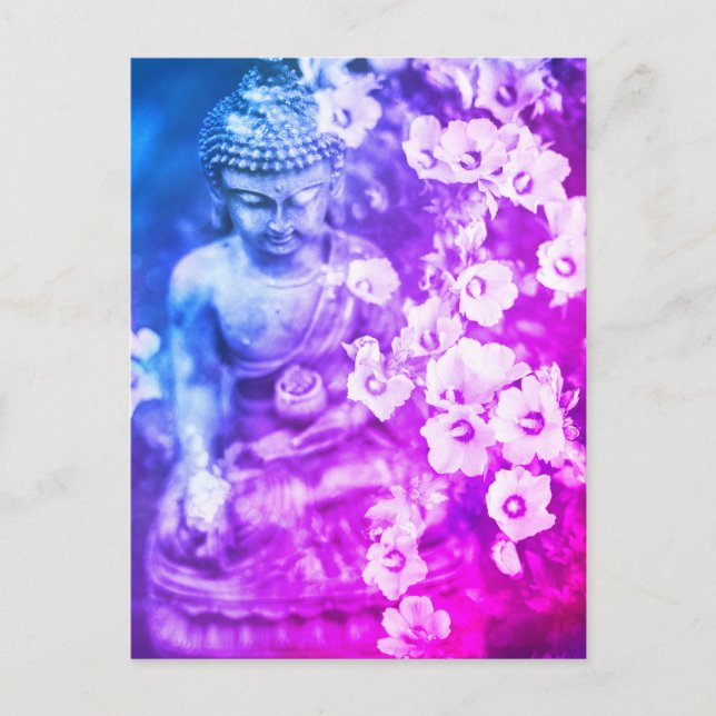 Cartão Postal *~* Meditação Zen Buddha Medita Aqua Floral (Frente)