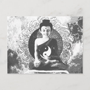 Cartão Postal Meditando Buda com Yin Yang