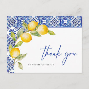 Cartão Postal Mediterranean Limões Azulejos Azuis Casamento Obri