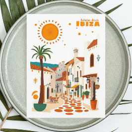 Cartão postal mediterrânico branco de férias Ibiza