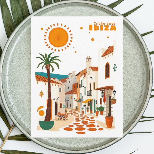 Cartão postal mediterrânico branco de férias Ibiza (Criador carregado)