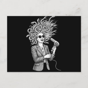 Cartão Postal Medusa Moderna Usando Secador de Cabelo Ilustração
