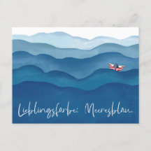 Meeresfarbe Blau Postkarte im Aquarell Stil