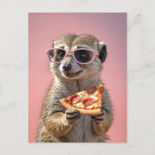 Cartão Postal Meerkat bonito com óculos e pizza