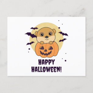 Cartão Postal Meerkat Em Pumpkin Cute Animal Feliz Halloween