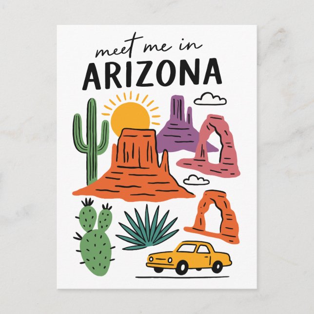 Cartão Postal Meet Me In Arizona Desert Cactus Red Rocks (Frente)