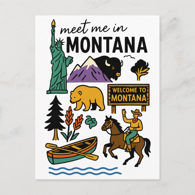 Cartão Postal Meet Me In Montana Wildlife & Cowboy State Travel (Frente)