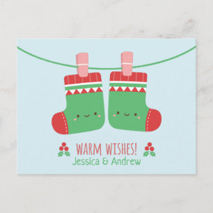 Cartão Postal Meias de Natal Casal Desejos Quentes Fofos