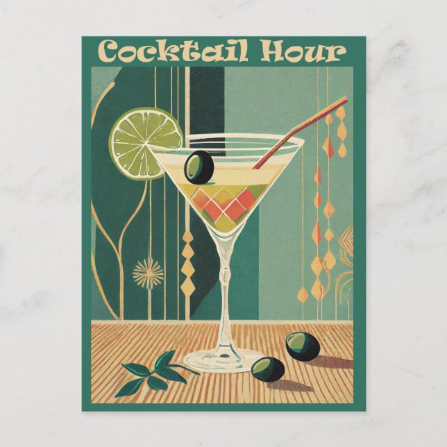 Cartão Postal Meio século de Hora Moderna do Cocktail Martini (Frente)