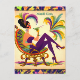 Cartão Postal Meio século Retro 60 Mardi Gras Martini Mulher