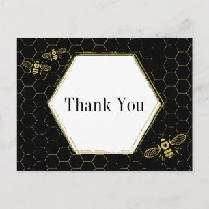 Cartão Postal Mel Abelha Preto Dourado Padrão Obrigado