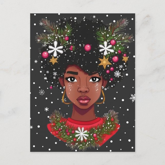 Cartão Postal Melanin Christmas Magic Black Girl Sista (Frente)