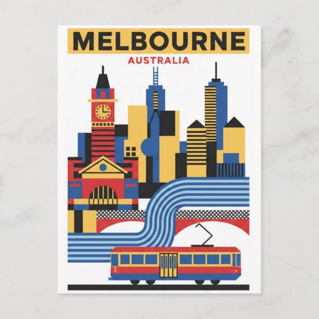 Cartão Postal Melbourne Austrália Skyline Viagem (Frente)