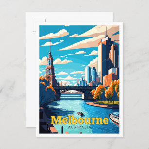 Cartão Postal Melbourne Austrália Viagem Art Vintage