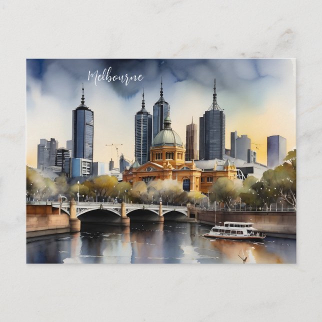 Cartão Postal Melbourne watercolor art (Frente)