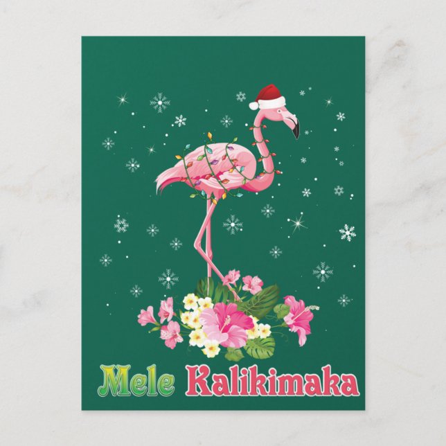 Cartão Postal Mele Kalikimaka Flamingo Papai noel Feliz de Natal (Frente)