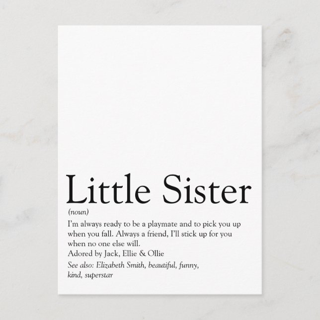 Cartão Postal Melhor definição de irmã moderna e divertida (Frente)