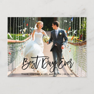 Cartão Postal Melhor Dia de Todos Brush Script Casamento Agradec