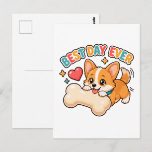 Cartão Postal Melhor Dia de Todos Fofinho Filhote de Corgi