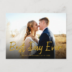 Cartão Postal Melhor Dia de Todos Folha de Ouro Casamento Agrade