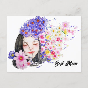 Cartão Postal Melhor Mãe Abstrato das Flores de Aquarela para a