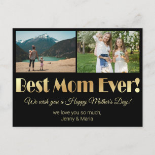 Cartão Postal "melhor mãe de sempre" - colagem de fotos preto d