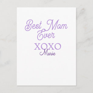 Cartão Postal melhor mãe de sempre xoxo nome roxo elegante dia d