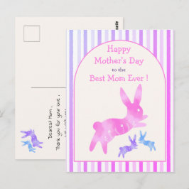 Cartão Postal Melhor Mãe do Mundo Coelhinho Fofo Rosa Dia das Mã