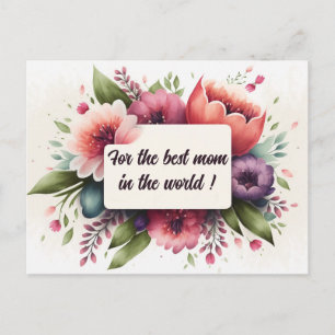 Cartão Postal Melhor Mãe do Mundo com Flores Brilhantes