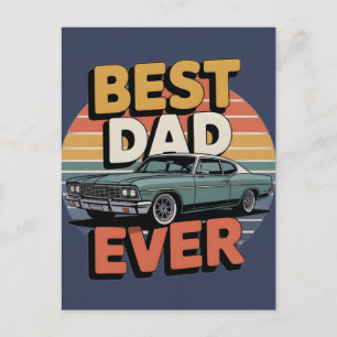 Cartão Postal Melhor Pai de Todos Retro Vintage Teal Muscle Car