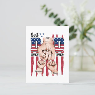 Cartão Postal Melhor Pai do mundo - Fist Bump USA Flag - 2 Kids