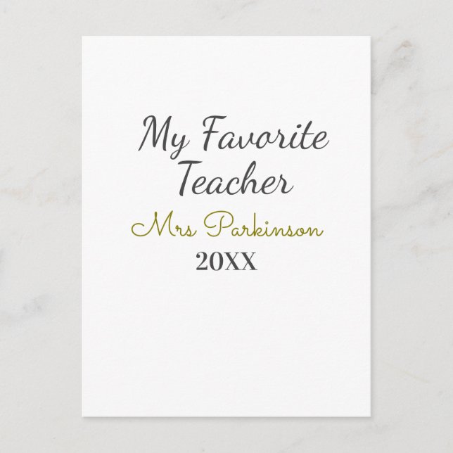 Cartão Postal Melhor professor já acrescentou nome data ano ano  (Frente)