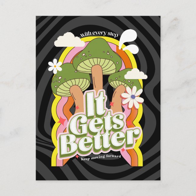 Cartão Postal Melhora | Boas Vibes e Retro Sentimentos de Groovy (Frente)