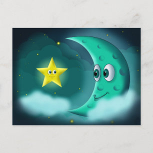 Cartão Postal Melhores Amigos Lua Azul e Estrela Amarela