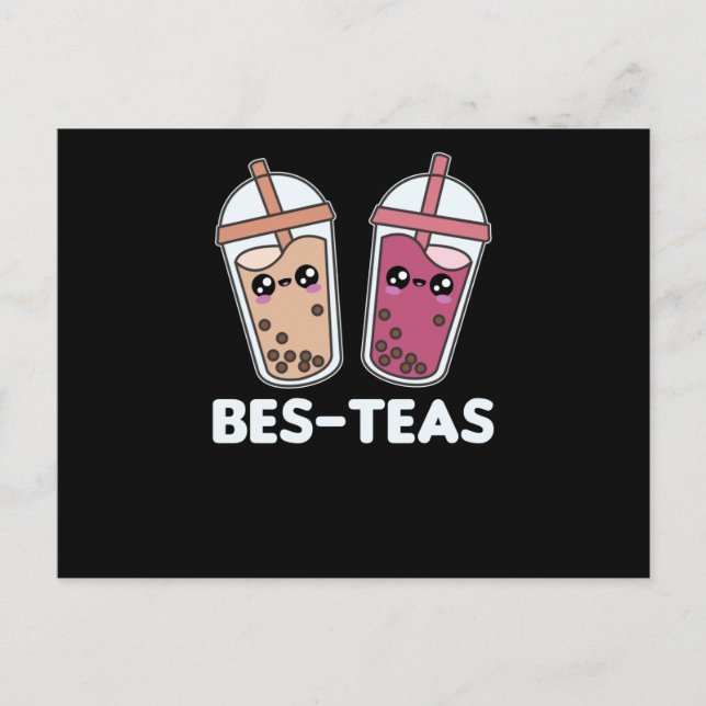 Cartão Postal Melhores-Chás - Bubble Tea Kawaii Boba Tea Amor (Frente)