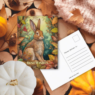 Cartão Postal Melhores Cumprimentos Coelho da Floresta Boho Outo