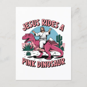 Cartão Postal Memes Engraçados de Jesus, Jesus Monta um Dinossau