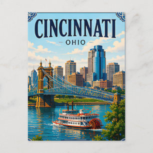 Cartão Postal 🌉 Memória de Férias em Cincinnati Ohio Margem do