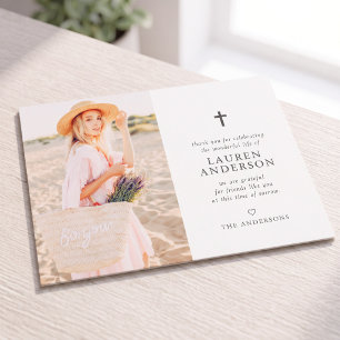 Cartão Postal Memorial Funeral Modern Simple Chic Gold Cross