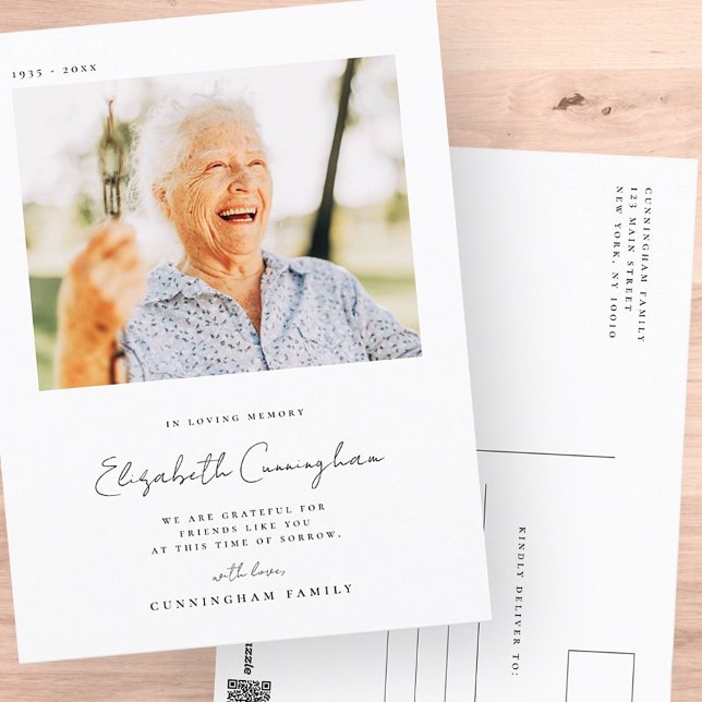 Cartão Postal Memorial Loving Memory Elegante Simples Foto Moder (Criador carregado)