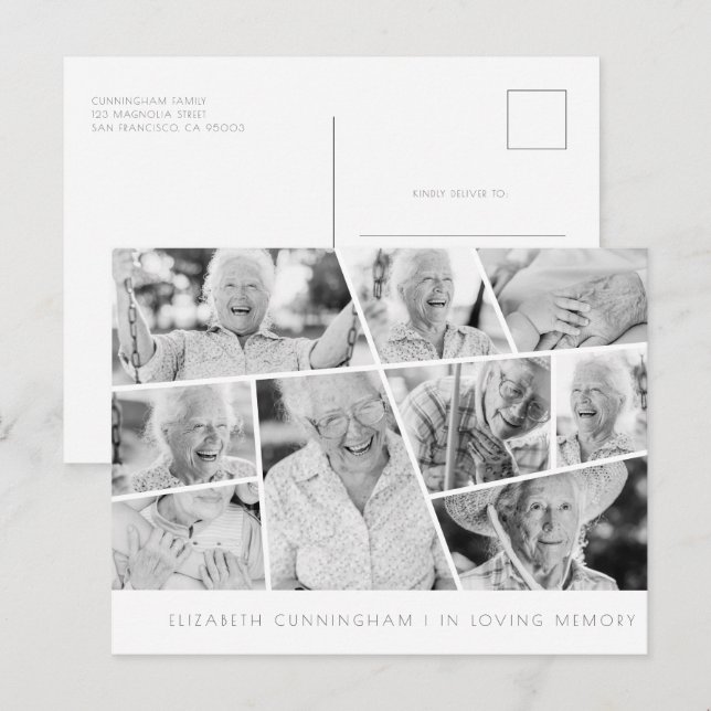 Cartão Postal Memorial Modern Simple Chic 9 Photo Collage (Frente/Verso)