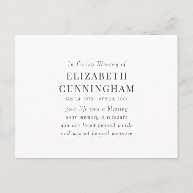 Cartão Postal Memorial Moderno Simples Citação Em Memória Com Am (Frente)