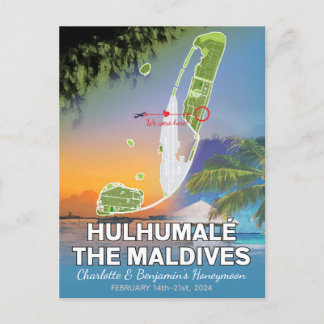 Cartão Postal Memórias de Lua de Mel Hulhumale Maldivas Mapa