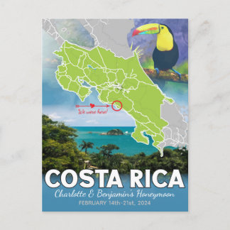 Cartão Postal Memórias de Lua de Mel Mapa da Costa Rica