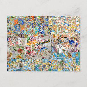 Cartão Postal Memórias. Park Güell. Mosaico excelente. Parte 1.